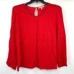 GIBSON LATIMER Red Top Beaded Trim Flowy Holiday